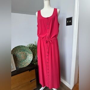 J. Jill Gala Rayon Maxi Sleeveless Shirt Dress w/ Tie at Waist Red/Pink size XLP